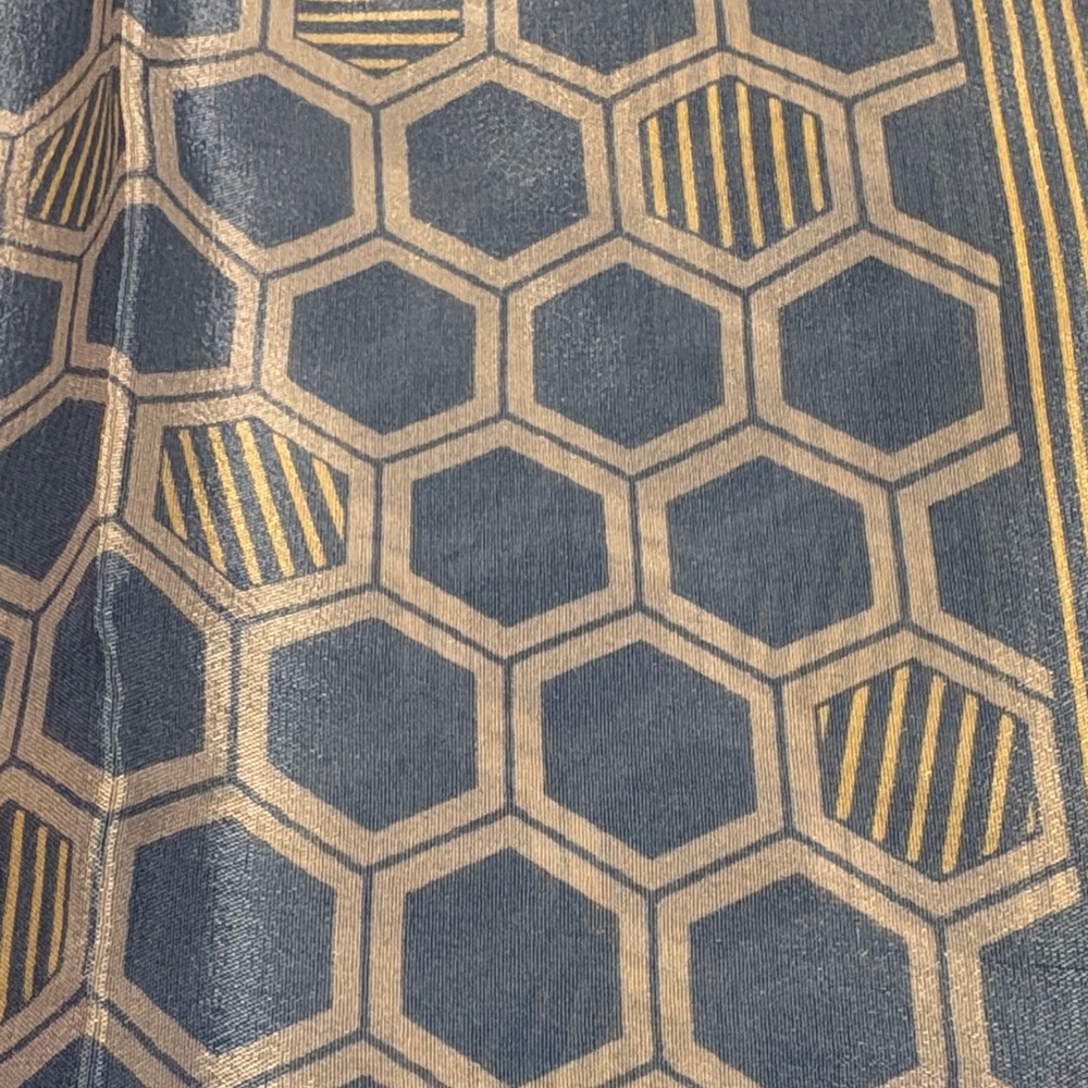 Anne Klein Blue and Gold Honeycomb Pattern Silk Scarf